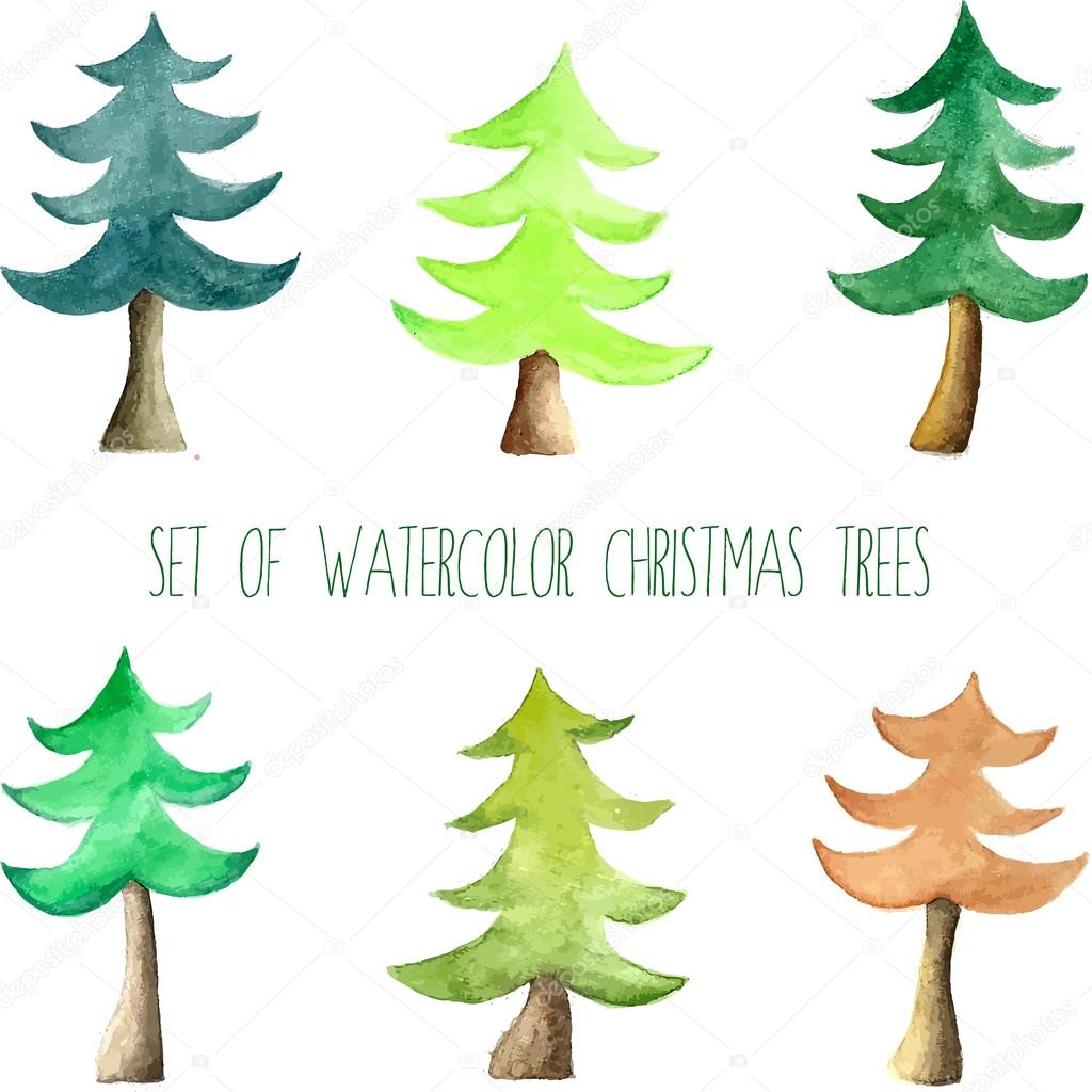 Christmas trees holidays watercolor.