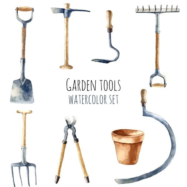 Akvarell trädgårdsverktyg. — Stock vektor