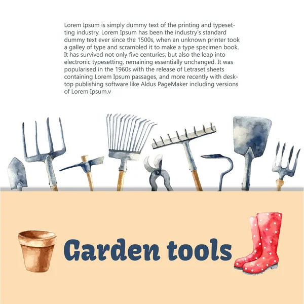 Outils de jardin aquarelle. — Image vectorielle