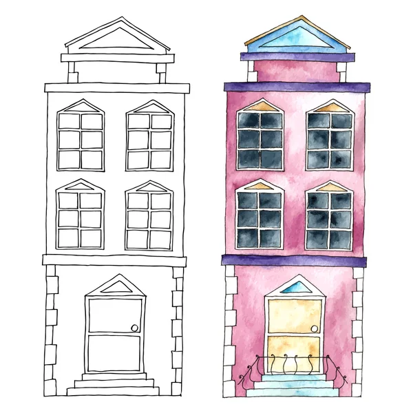 Akvarell épületek. — Stock Vector
