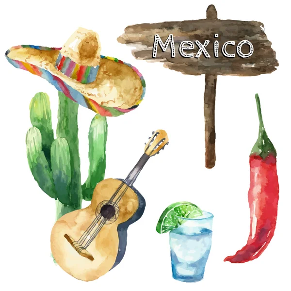 Acuarela México iconos . — Vector de stock