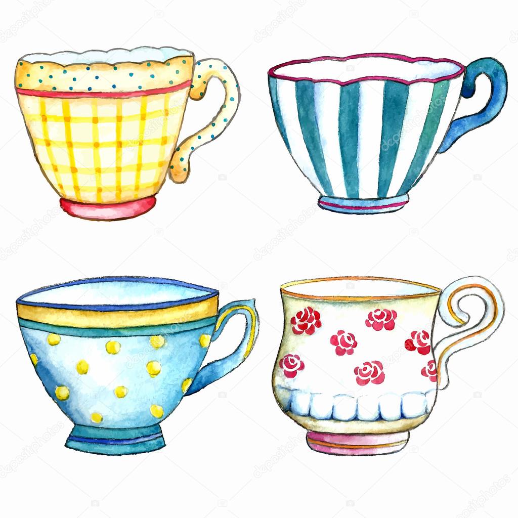 Watercolor tea cups.