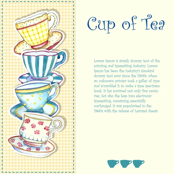 Aquarel thee cups. — Stockvector