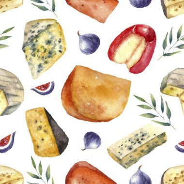 Watercolor cheese set with place for text.