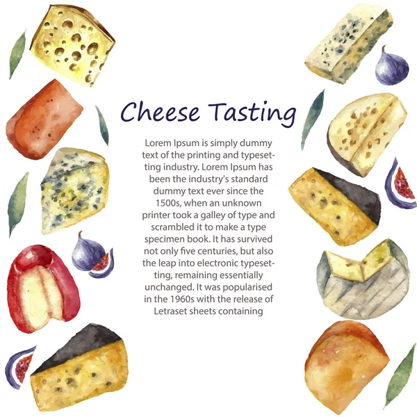 Watercolor cheese set with place for text. — Stock vektor