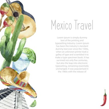 Travel Concept Mexico Landmark Watercolor Icons Design. clipart