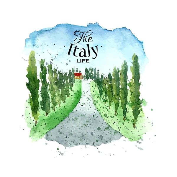 Watercolor Italy landscape. — 스톡 벡터