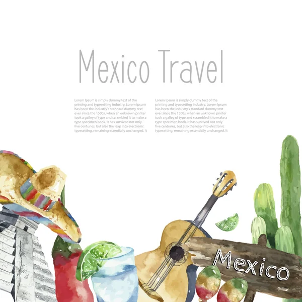Concetto di viaggio Messico Punto di riferimento Acquerello Icone Design . — Vettoriale Stock