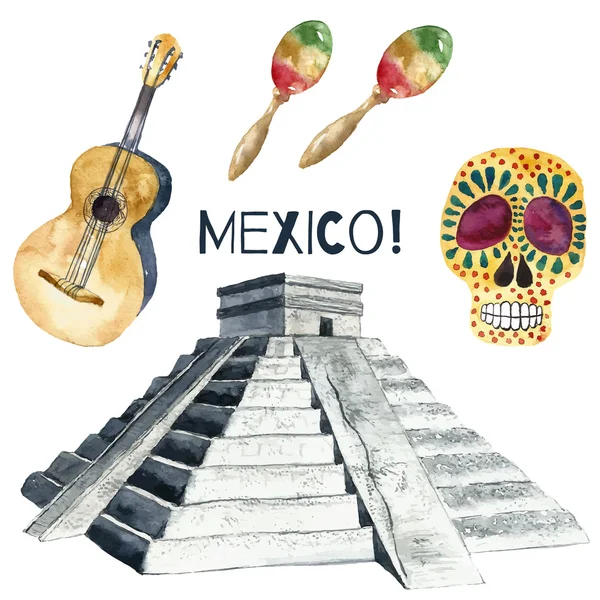 Acquarello Messico icone . — Vettoriale Stock
