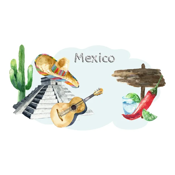Aquarelle Mexique icônes . — Image vectorielle