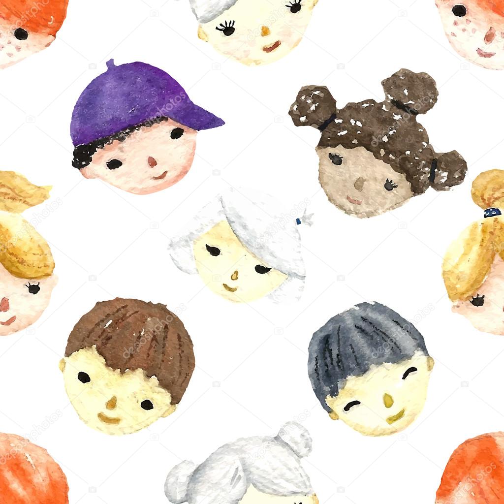 Watercolor children faces.
