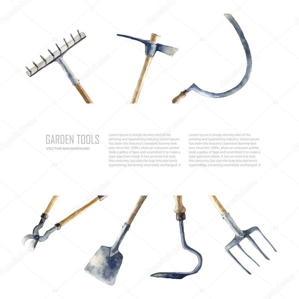 Watercolor garden tools set.