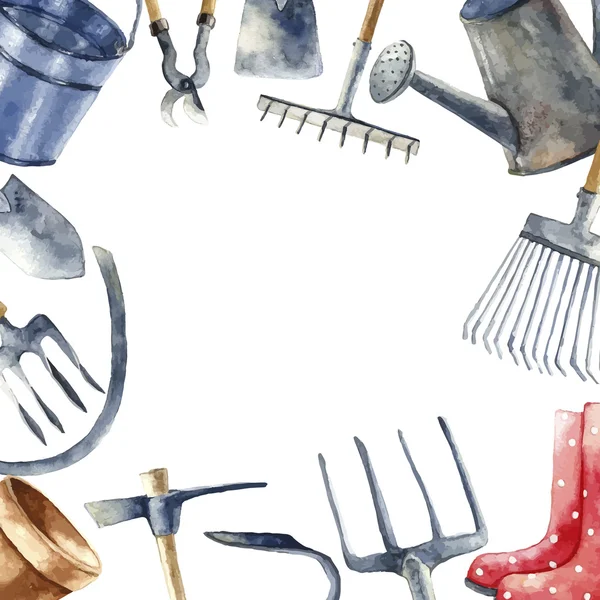 Ensemble d'outils de jardin aquarelle . — Image vectorielle