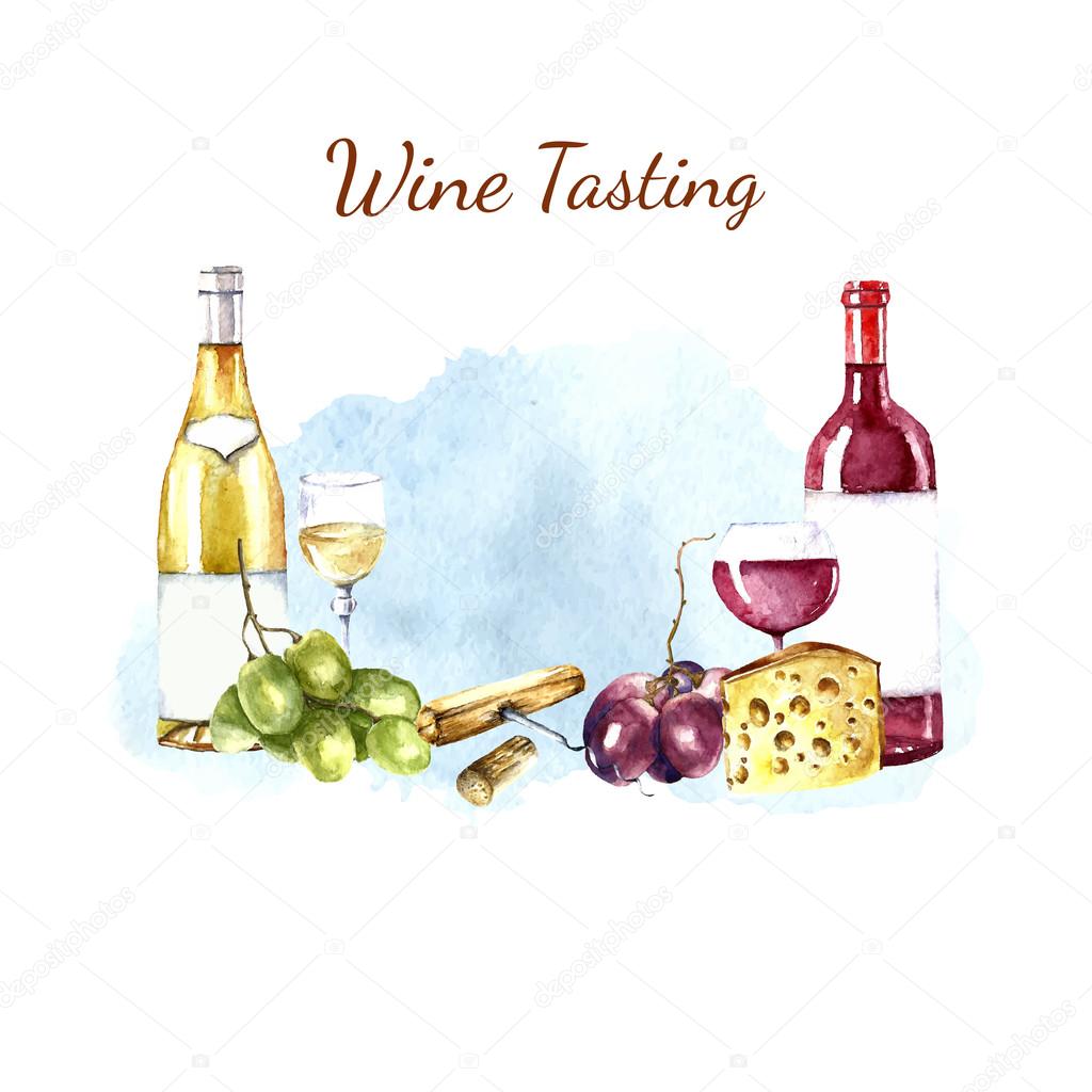 Watercolor wine design elements.