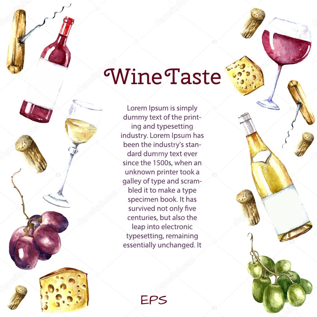 Watercolor wine design elements.