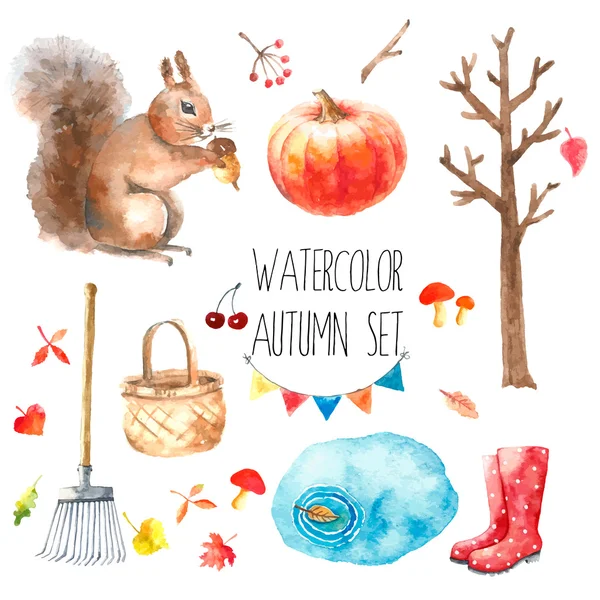 Watercolor autumn set. — Stock Vector