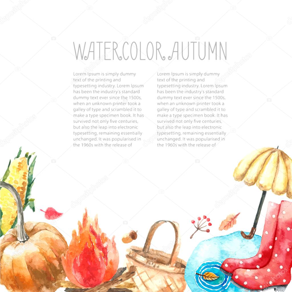 Watercolor autumn set.