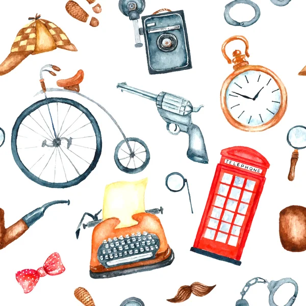 Watercolor retro detective accessories