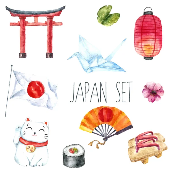 Aquarel set van Japan. — Stockvector