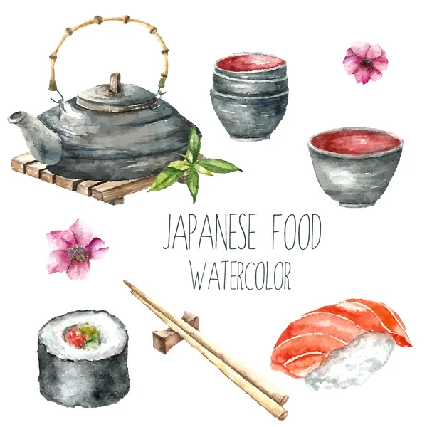 Aquarela comida japonesa — Vetor de Stock