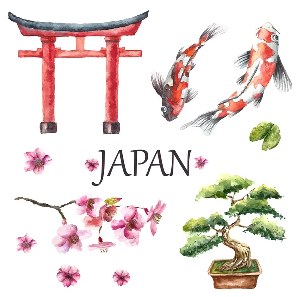 Conjunto de aquarela do Japão . —  Vetores de Stock