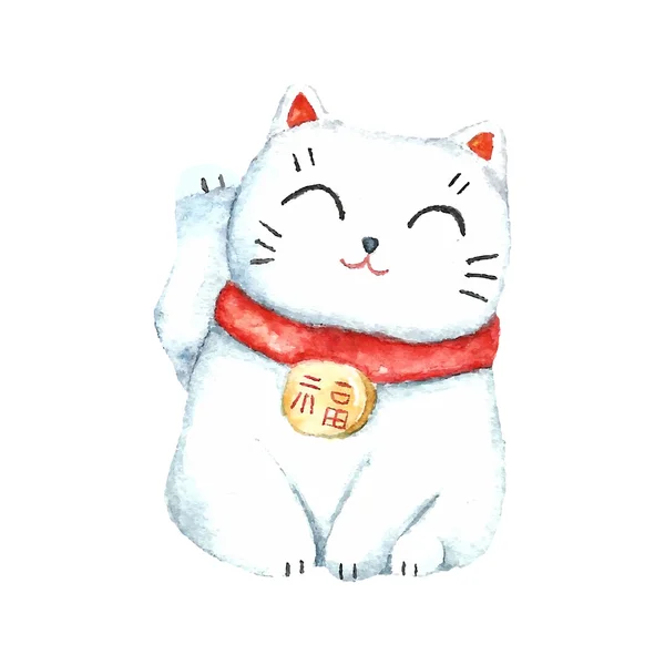 Watercolor Maneki neko Japan — Stock Vector