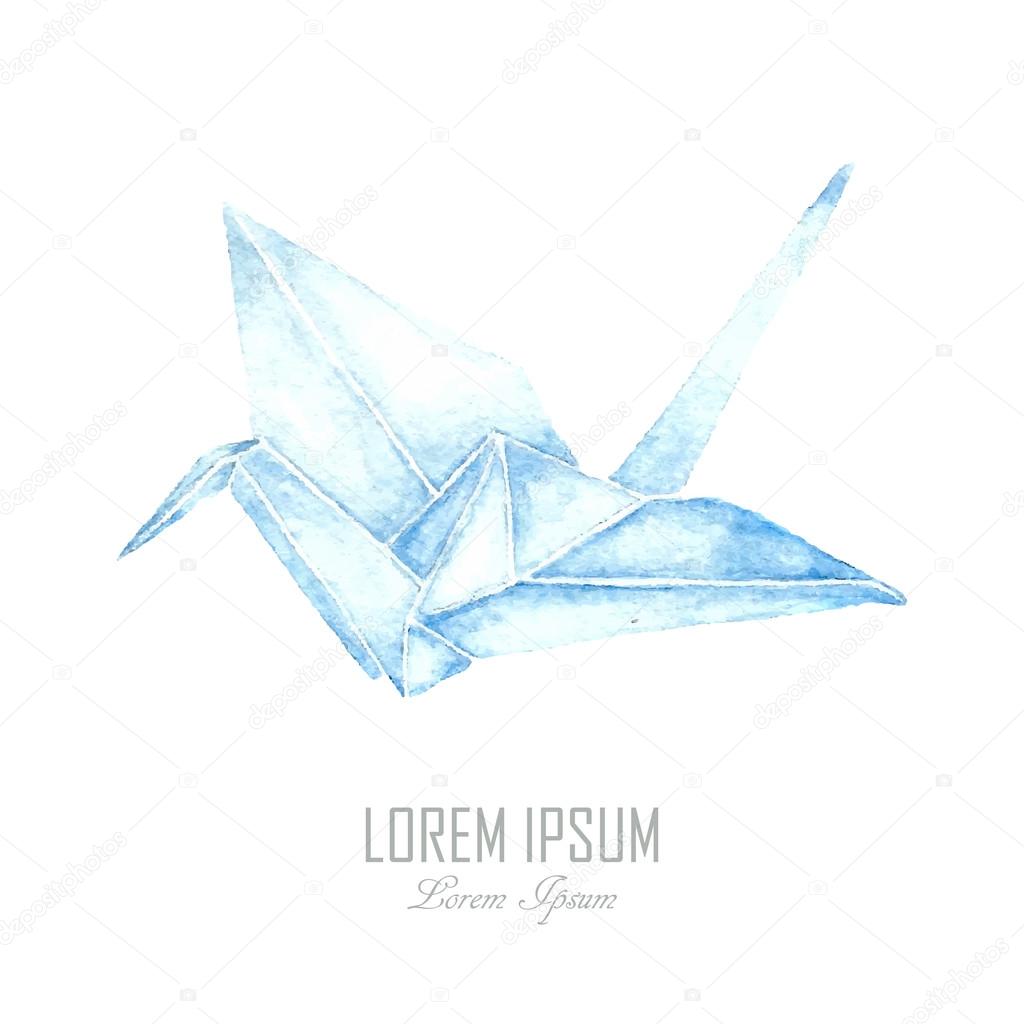 Illustration of origami crane isolated on white background.