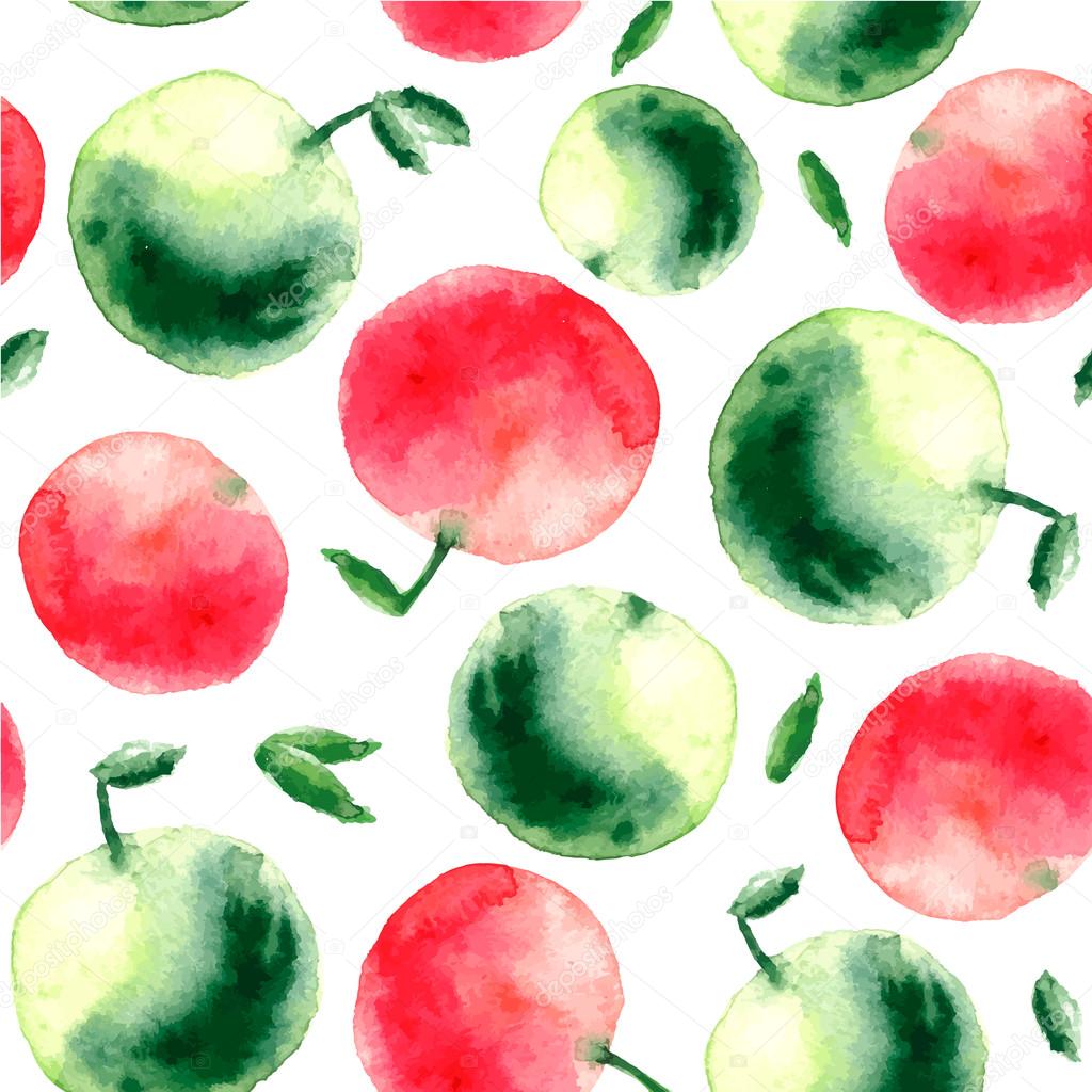 Watercolor apple seamless pattern.