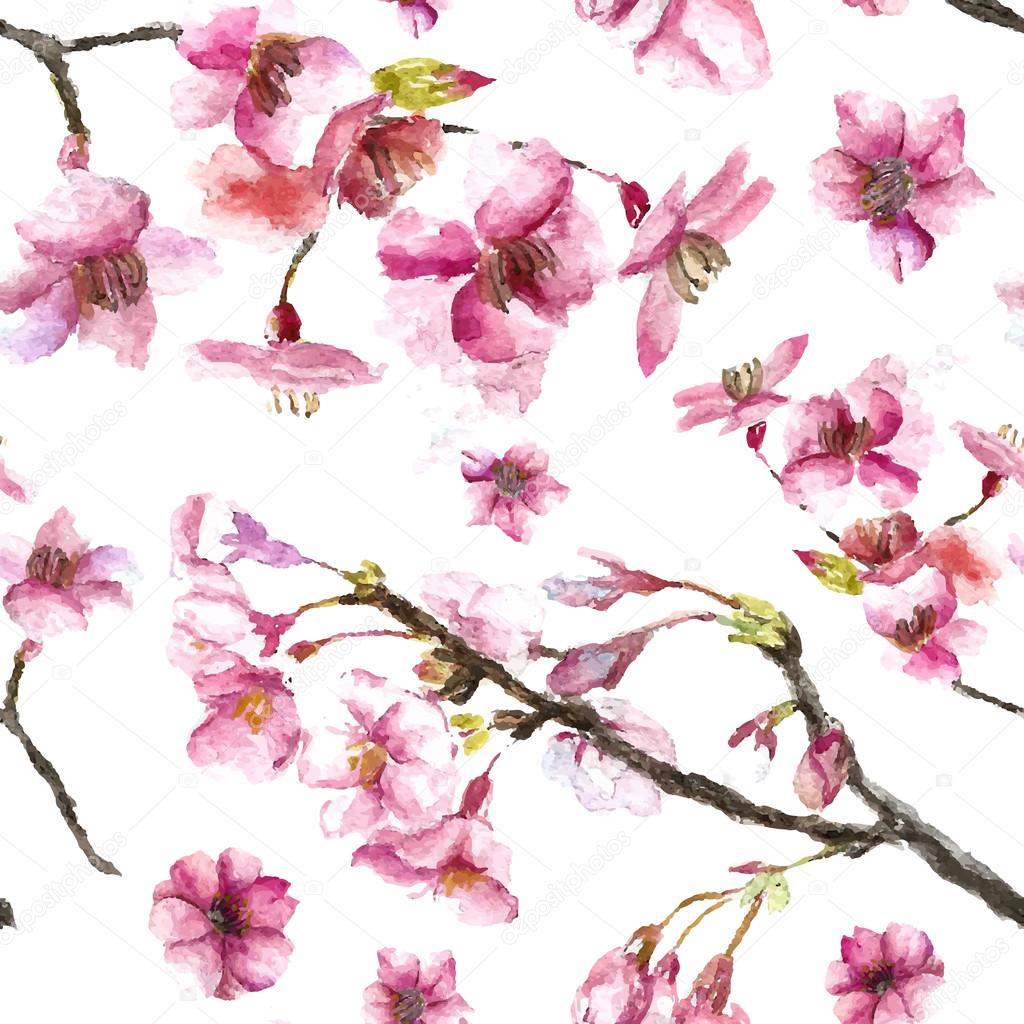 Hand Drawn Cherry Blossoms seamless pattern.