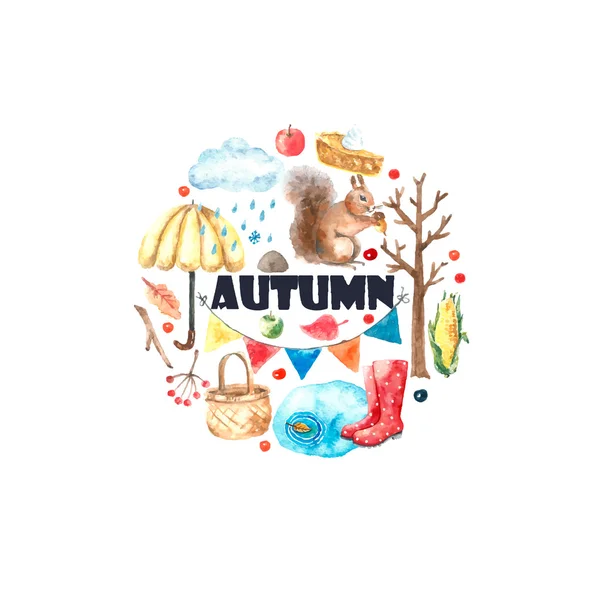 Watercolor autumn set. — Stock Vector