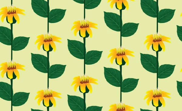 Vector Vintage Yellow Flower Green Leaves Textile Fabric Stationary Home — Stock Vector