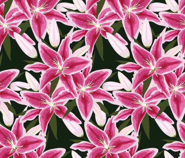 Векторная Розовая Лилия Бесшовного Рисунка Поверхности Ткани Текстиля Стационарного Модного — стоковый вектор