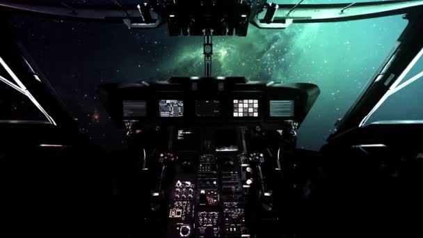 Nave Espacial Cockpit Viajando Rápido Uma Nebulosa Espacial — Vídeo de Stock