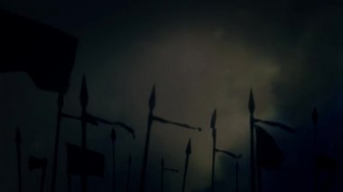 Fırtınalı bir günde savaşa hazırlanıyor bir ortaçağ ordu