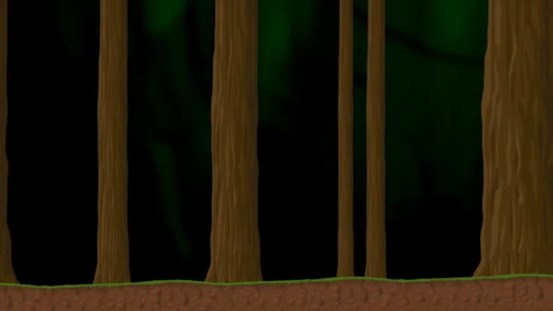 Ormandaki ağaçlar animasyon çizgi film ile bir yürüyüş — Stok video