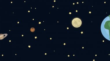 Çizgi film Earth Satürn Mars ve ay
