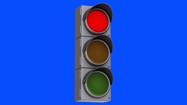 Traffic-Light draaien van rood naar oranje groen op een blauw schermachtergrond — Stockvideo