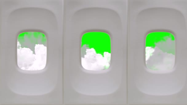 Вид на облака из окна самолета на фоне зеленого экрана — стоковое видео