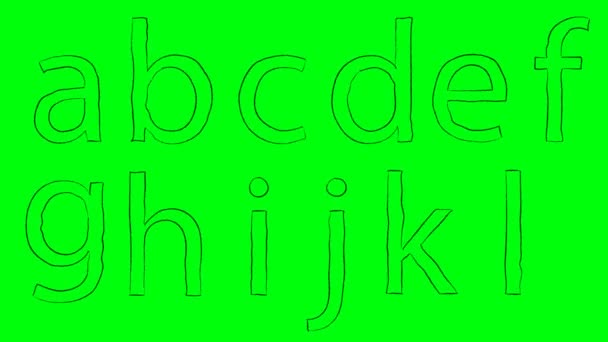 Znaky anglické abecedy A-Z kreslených v 4k na zelené obrazovce — Stock video