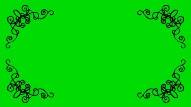 Gerçek animasyon çizgi film dekoratif şekilli kenarlık köşelerinde bir yeşil ekran arka plan 4k