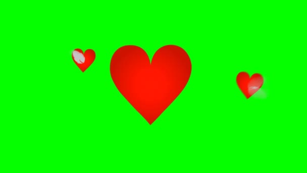 Šťastný den matek velké červené srdce a dvě srdíčka na pozadí zelené obrazovky