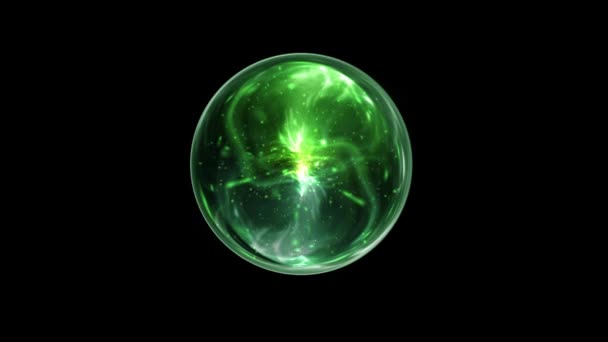 Green Magical Orb Spin on a Black Screen Background — Stock Video