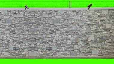 Animasyonlu duvar dikenli tel ve yeşil ekran arka planı güvenlik kamerası ile