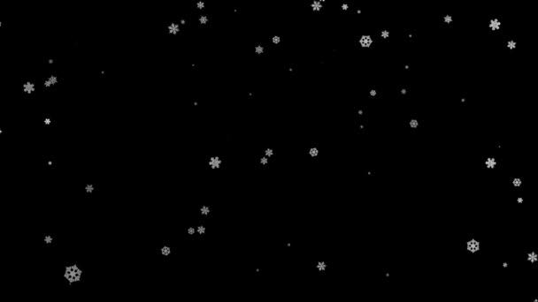 Animované sněhové vločky padající na černém pozadí animace