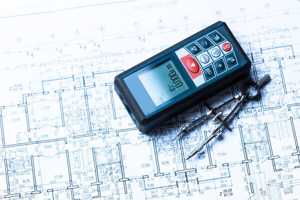 Architect working on blueprint