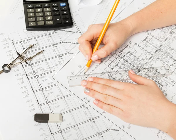 Construction industry Architecture rolls architectural plans project — Stock Photo, Image