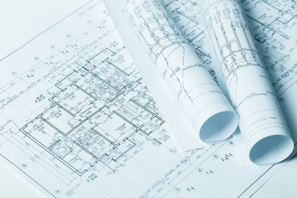 建設業建築建築計画プロジェクトをロールします。 — ストック写真