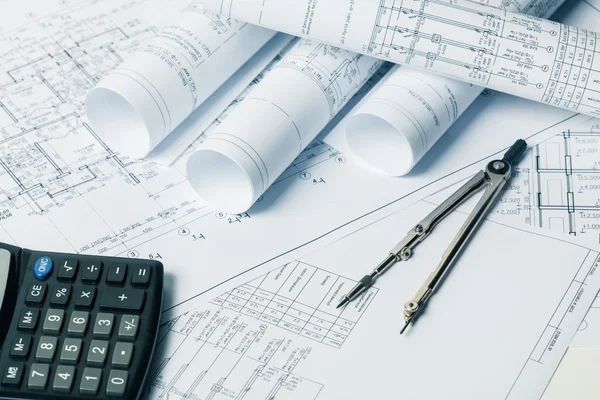 Construction industry Architecture rolls architectural plans project — Stock Photo, Image