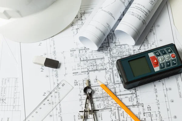 Construction industry Architecture rolls architectural plans project — Stock Photo, Image