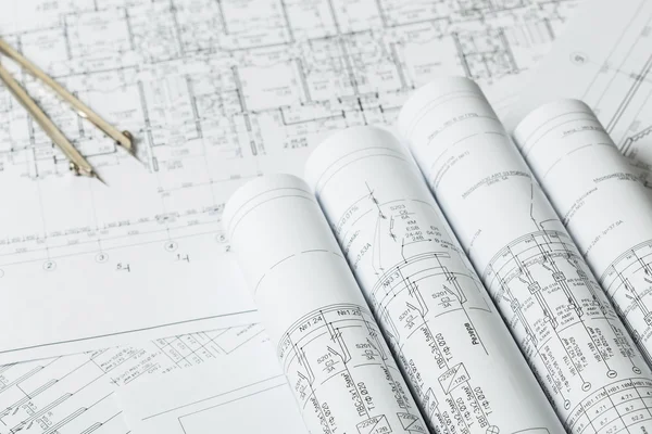 Construction industry Architecture rolls architectural plans project — Stock Photo, Image